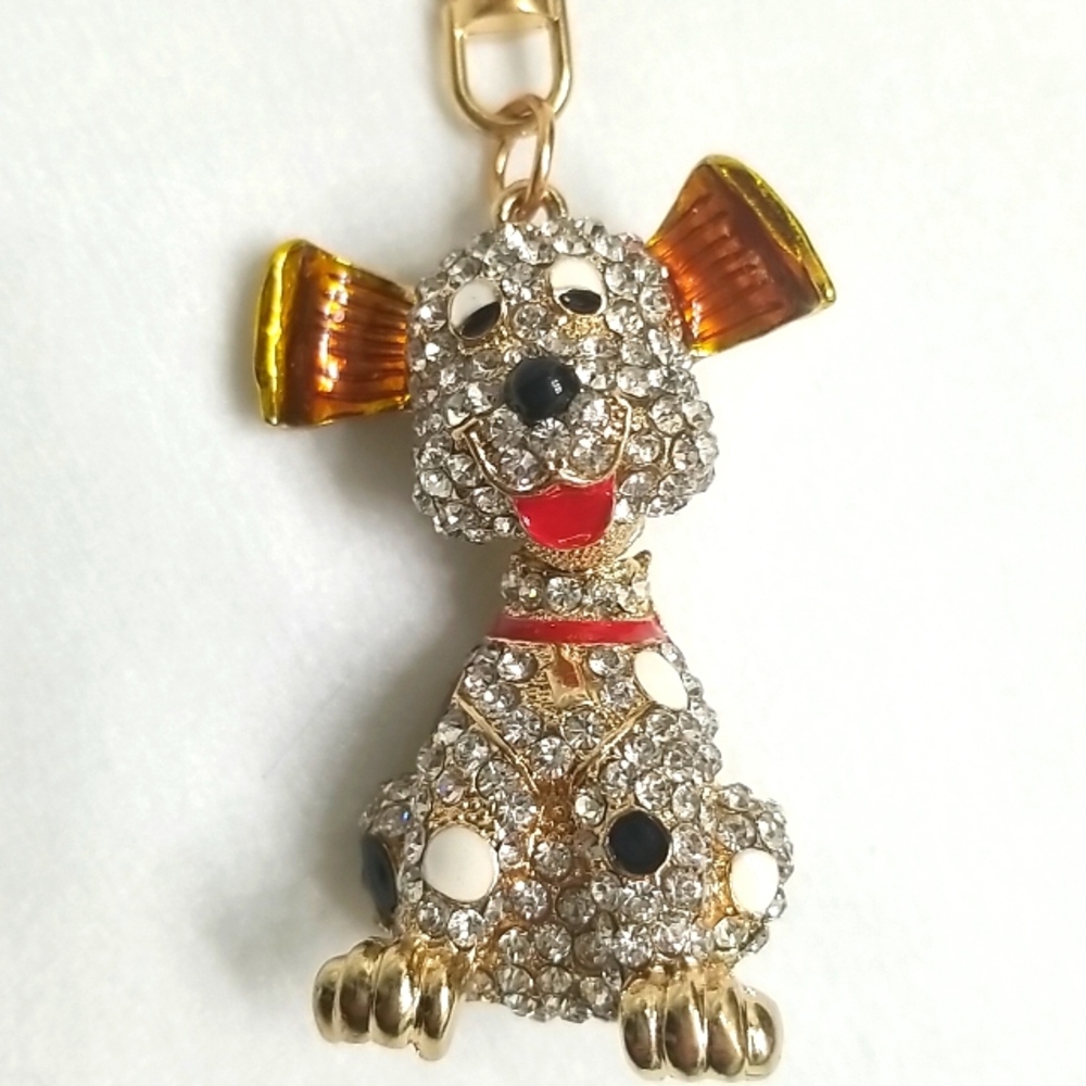 Gold tone Dalmatian Dog Keychain/Key fob/Purse Charm High Quality Crystals NEW!